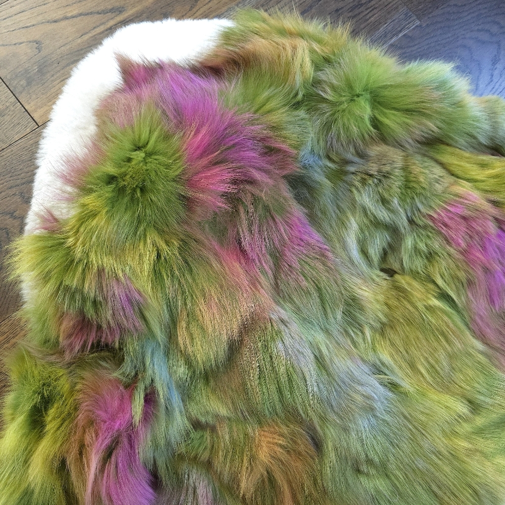 Vintage Y2K Rainbow Multicolored Ombre Fur Bow Crop Jacket - Picture 7 of 9